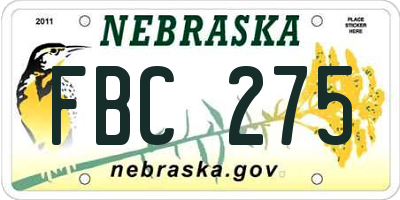 NE license plate FBC275