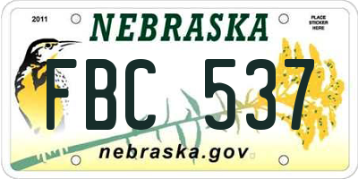 NE license plate FBC537