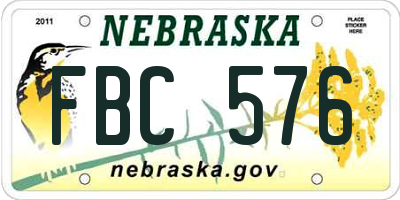 NE license plate FBC576