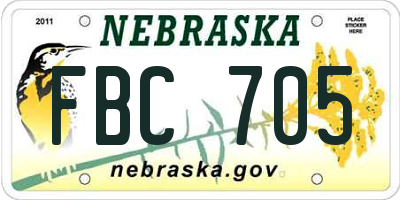 NE license plate FBC705