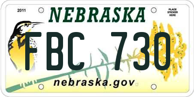 NE license plate FBC730