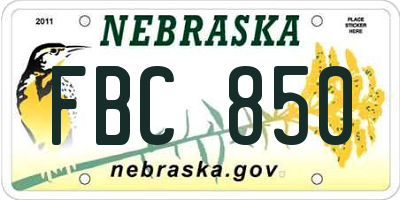 NE license plate FBC850