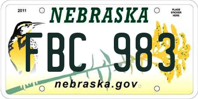 NE license plate FBC983
