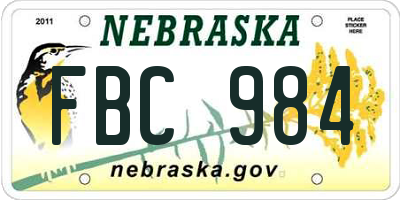 NE license plate FBC984