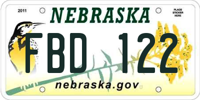 NE license plate FBD122