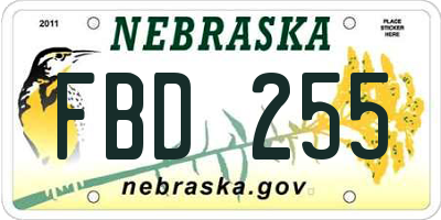 NE license plate FBD255