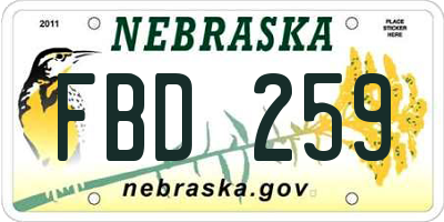 NE license plate FBD259