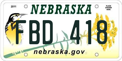 NE license plate FBD418