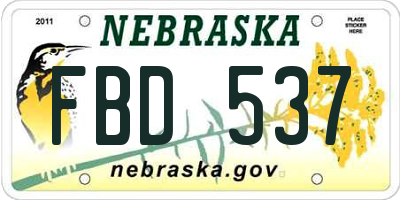 NE license plate FBD537