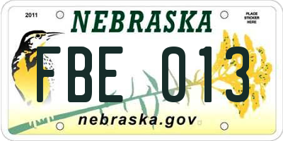 NE license plate FBE013
