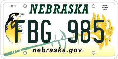 NE license plate FBG985
