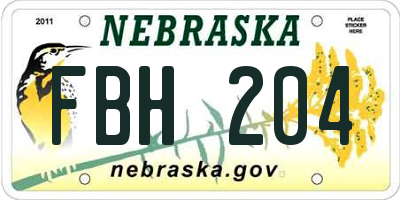 NE license plate FBH204