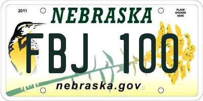 NE license plate FBJ100