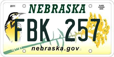 NE license plate FBK257