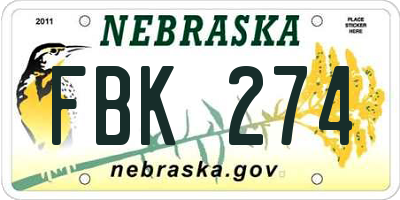 NE license plate FBK274