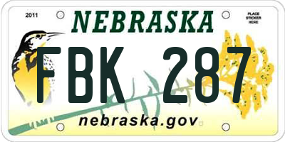 NE license plate FBK287