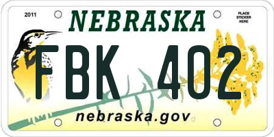NE license plate FBK402