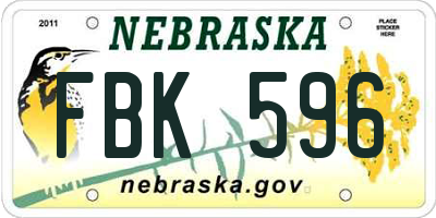 NE license plate FBK596