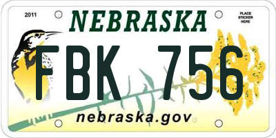 NE license plate FBK756