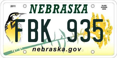 NE license plate FBK935