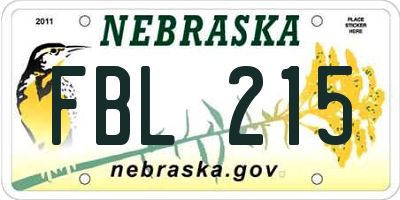 NE license plate FBL215