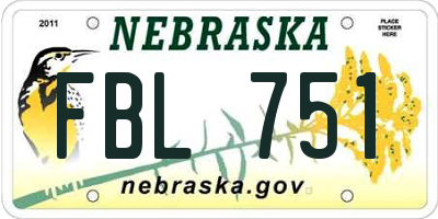 NE license plate FBL751