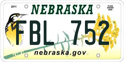 NE license plate FBL752