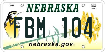 NE license plate FBM104