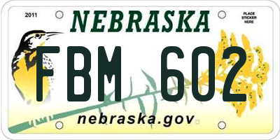 NE license plate FBM602