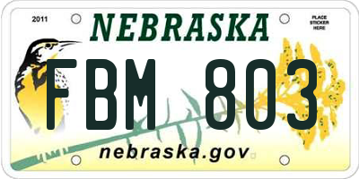 NE license plate FBM803