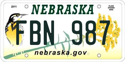 NE license plate FBN987