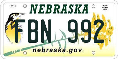 NE license plate FBN992