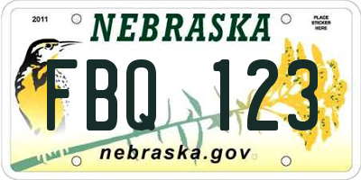 NE license plate FBQ123
