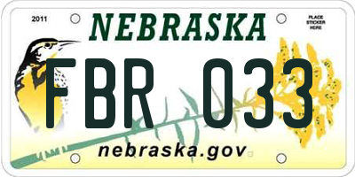 NE license plate FBR033