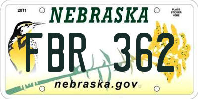 NE license plate FBR362