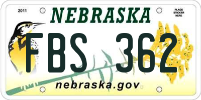 NE license plate FBS362