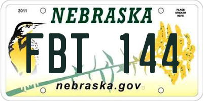 NE license plate FBT144