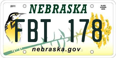 NE license plate FBT178