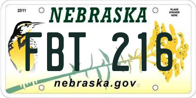 NE license plate FBT216