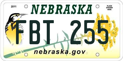 NE license plate FBT255