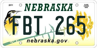 NE license plate FBT265