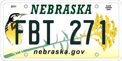 NE license plate FBT271