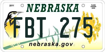 NE license plate FBT275