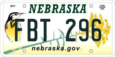 NE license plate FBT296