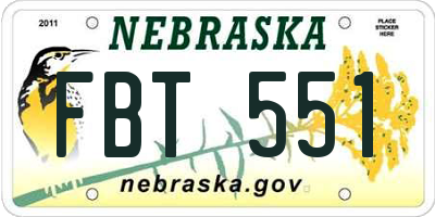 NE license plate FBT551