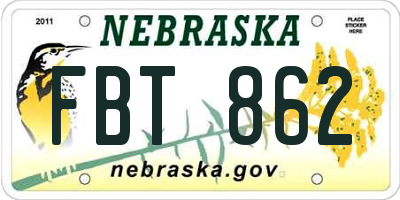 NE license plate FBT862