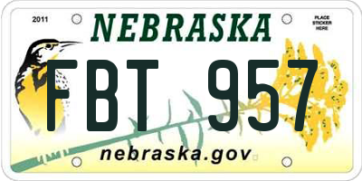 NE license plate FBT957