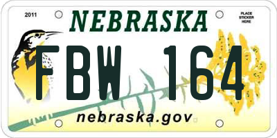 NE license plate FBW164