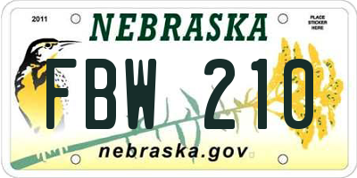 NE license plate FBW210