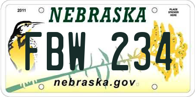 NE license plate FBW234